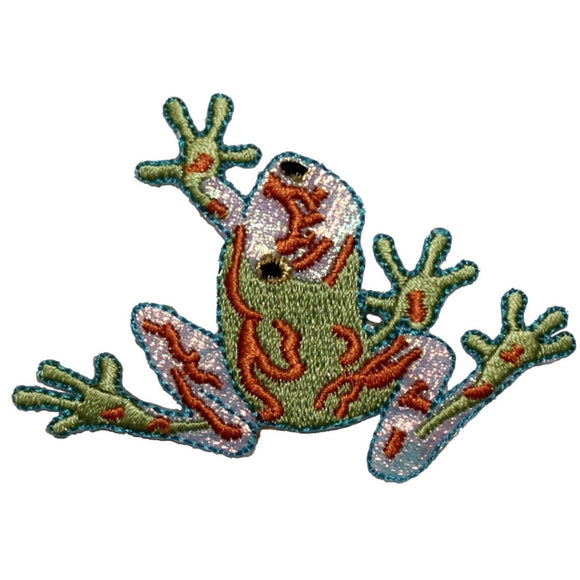 ID 0025 Green Frog Patch Looking Back Climb Embroidered Iron On Badge Applique