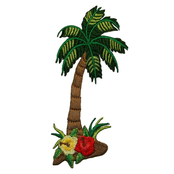 ID 0031 Tropical Palm Tree Patch Flowers Blooming Embroidered Iron On Applique