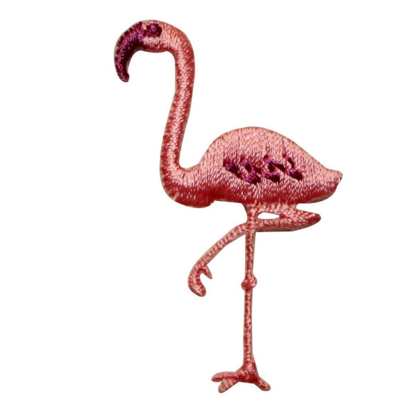ID 0036 Pink Flamingo Bent Knee Patch Standing Bird Embroidered Iron On Applique