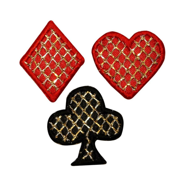 ID 0065ABC Set of 3 Clubs Hearts Diamonds Patch Embroidered Iron On Applique
