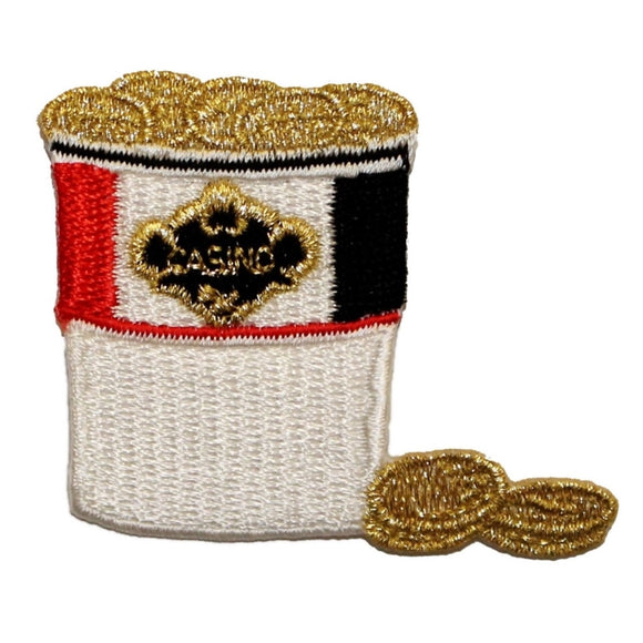 ID 0073 Bucket Full of Gold Poker Chips Patch Casino Embroidered IronOn Applique