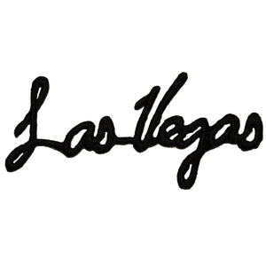 ID 0074z Las Vegas Patch Black Lettering Cursive Sign Travel Iron On Applique