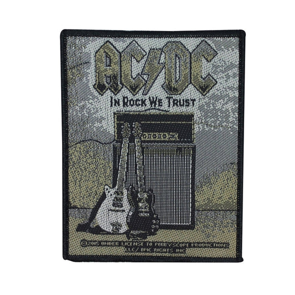 AC/DC ACDC In Rock We Trust Patch Angus Young Guitars Fan Woven Sew On Applique