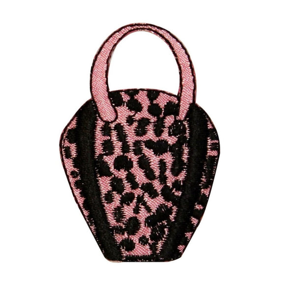 ID 0141 Pink Leopard Skin Purse Patch Polka Dot Embroidered Iron On Applique
