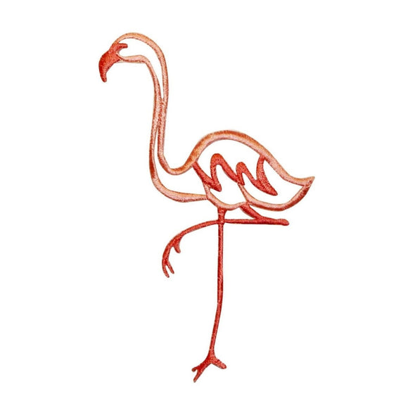 ID 0148 Pink Flamingo Patch Outline Bird Standing Embroidered Iron On Applique