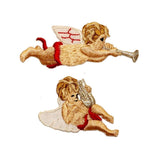 ID 0161BC Set of 2 Angels Playing Music Patch Embroidered Iron On Badge Applique