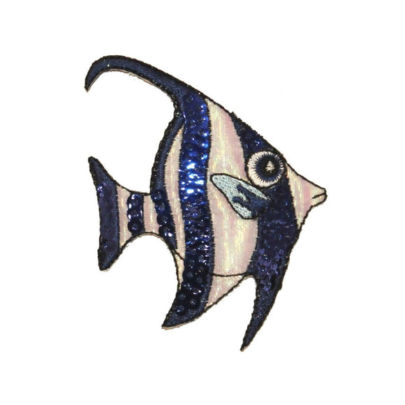 ID 0202 Tropical Angel Fish Patch Shiny Stripes Ocean Fishing Iron On Applique