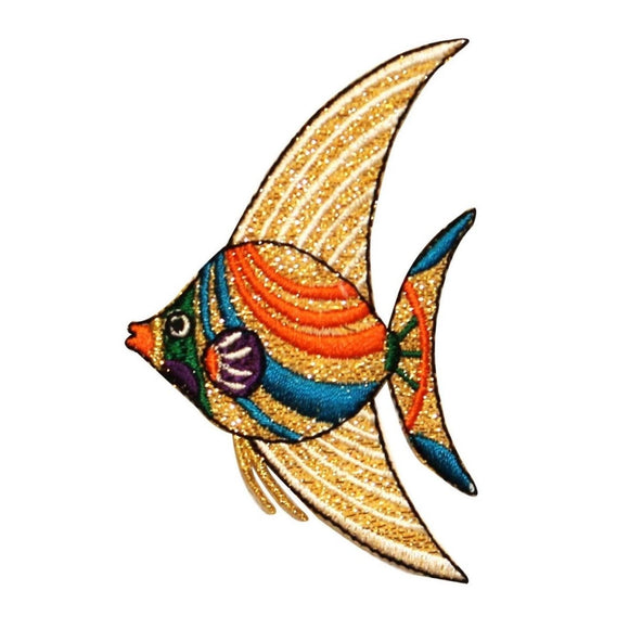 ID 0230 Tropical Angel Fish Patch Shiny Fishing Sea Embroidered Iron On Applique