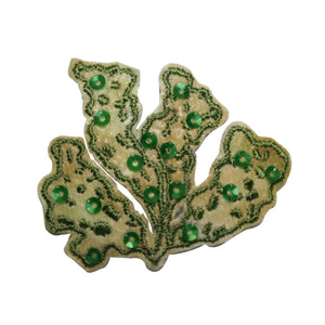 ID 0261 Green Coral Sequins Patch Sea Life Ocean Embroidered Iron On Applique