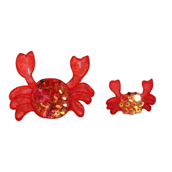 ID 0317AB Set of 2 Red Sequin Crab Patch Tropical Sea Life Iron On Applique
