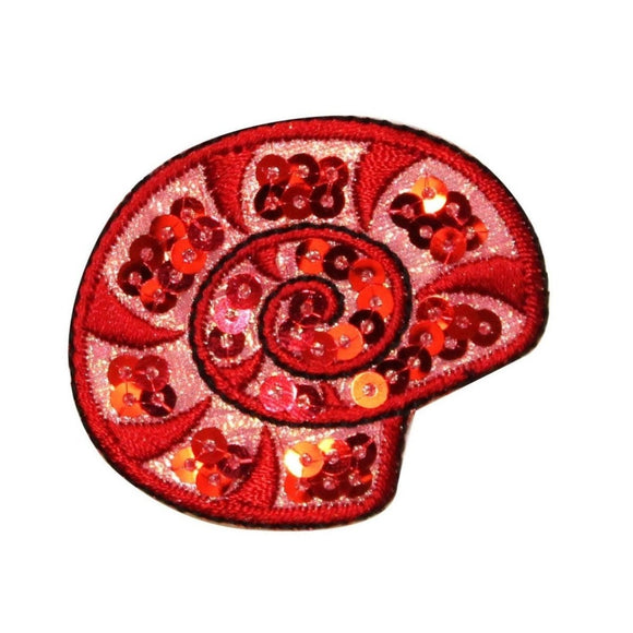 ID 0334 Red Spiral Seashell Patch Ocean Sea Sequin Embroidered Iron On Applique