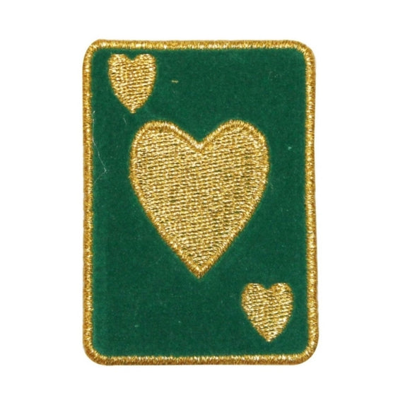 ID 0016A Green Card Hearts Patch Poker Hand Embroidered Iron On Applique