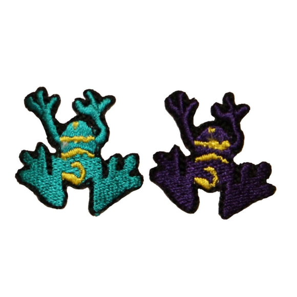 ID 0015AB Set of 2 Frog Blue Purple Patch Amphibian Embroidered Iron On Applique