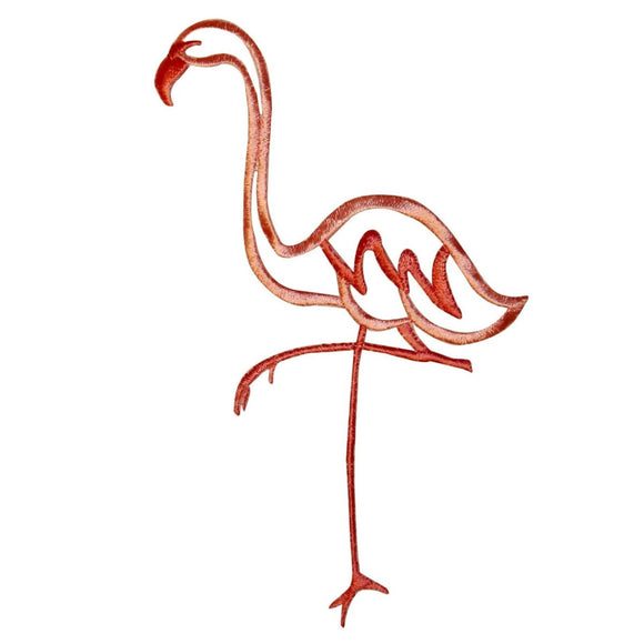 ID 0030 Pink Flamingo Patch Raising Leg Bird Embroidered Iron On Applique