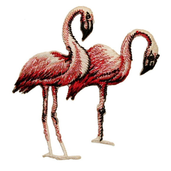 ID 0032 Pair of Pink Flamingos Patch Bird Embroidered Iron On Badge Applique