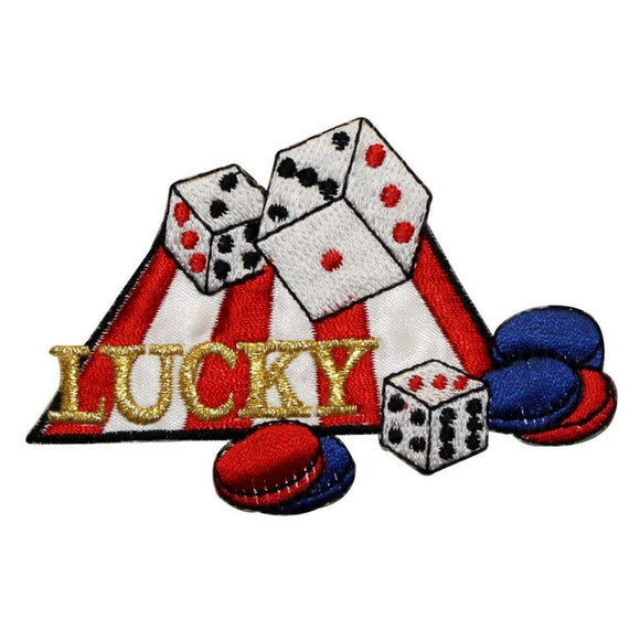 ID 0064 Lucky Dice Poker Chips Patch Vegas Gamble Embroidered Iron On Applique