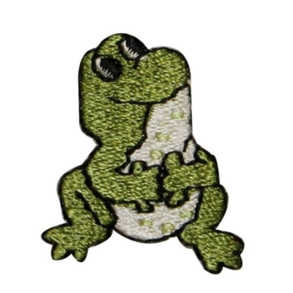 ID 0018A Sitting Frog Patch Looking Up Cute Baby Embroidered Iron On Applique