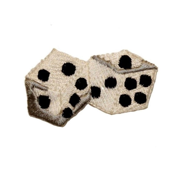 ID 0057D Pair of White Dice Patch Casino Roll Die Embroidered Iron On Applique