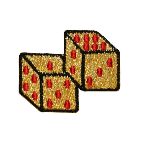 ID 0057G Pair of Gold Dice Patch Gambling Casino Embroidered Iron On Applique