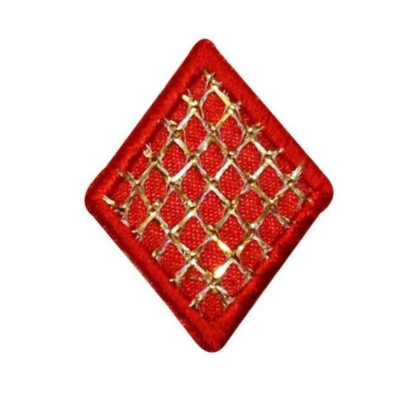 ID 0065A Red Diamond Gold Lattice Patch Card Suite Embroidered Iron On Applique