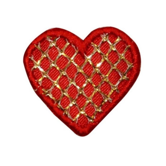 ID 0065B Red Heart Gold Lattice Patch Card Suit Embroidered Iron On Applique