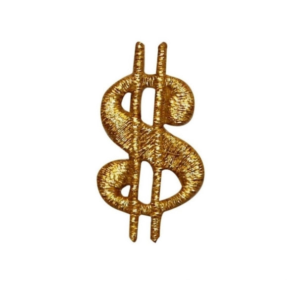 ID 0076A Larger Gold Dollar Sign Patch Money Emblem Embroidered Iron On Applique