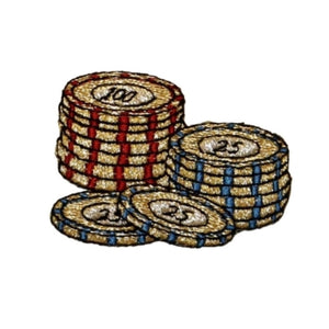 ID 0079B Large Stack of Poker Chips Patch Casino Embroidered Iron On Applique