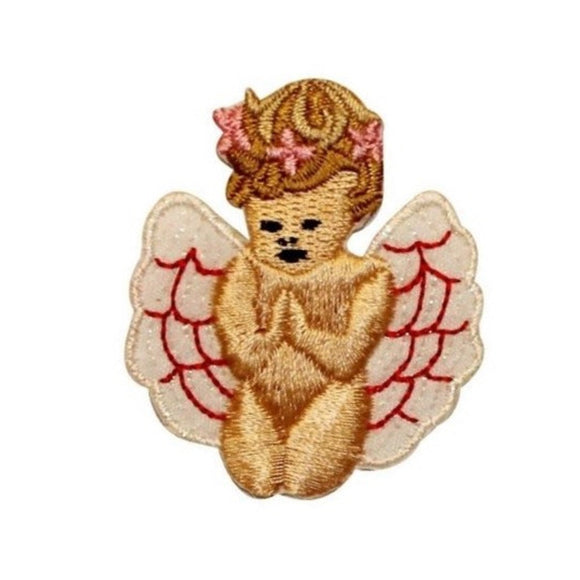ID 0158A Baby Angel Red Wings Patch Praying Child Embroidered Iron On Applique