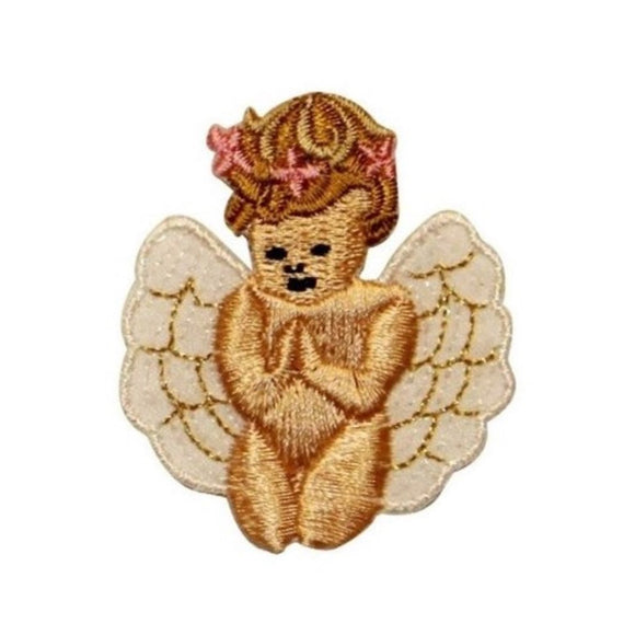ID 0158C Baby Angel Gold Wings Patch Praying Child Embroidered Iron On Applique