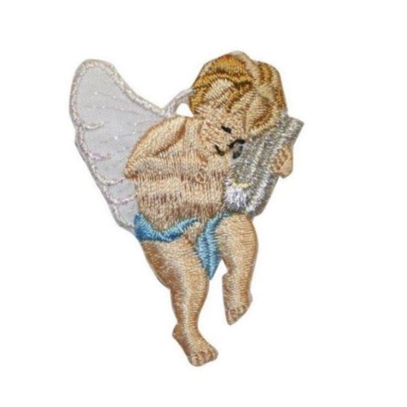 ID 0159C Angel Playing Harp Patch Flying Music Embroidered Iron On Applique