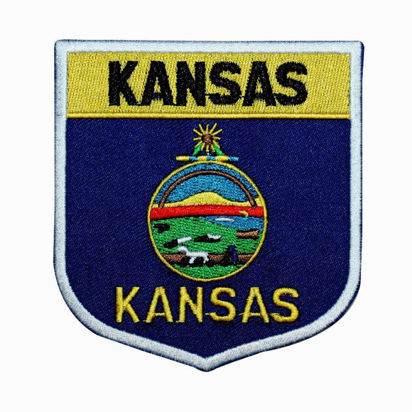 State Flag Shield Kansas Patch Badge Travel USA Seal Embroidered Iron On Applique