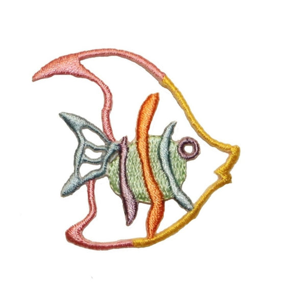ID 0223 Tropical Angel Fish Outline Patch Craft Embroidered Iron On Applique