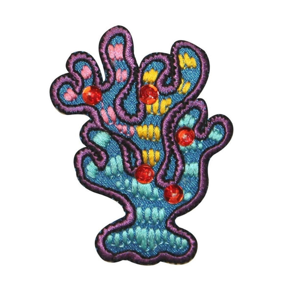 ID 0346 Multicolor Coral Sequin Patch Reef Ocean Embroidered Iron On Applique
