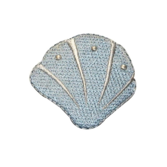 ID 0383B Blue Clam Seashell Patch Tropical Beach Embroidered Iron On Applique