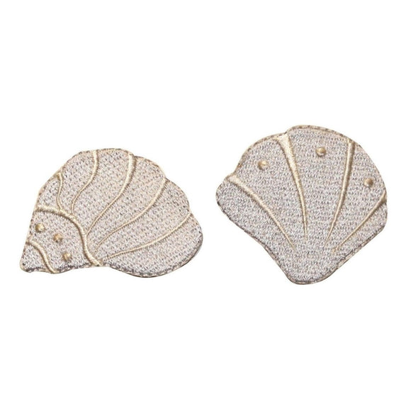 ID 0384AB Set of 2 Powder Blue Seashell Patch Beach Embroidered Iron On Applique