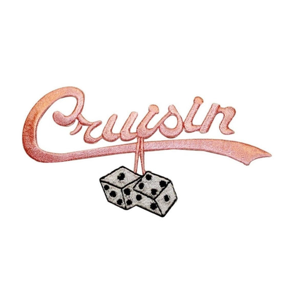 ID 0137 Cruisin Pink Patch Pair of Dice 50s Trip Embroidered Iron On Applique