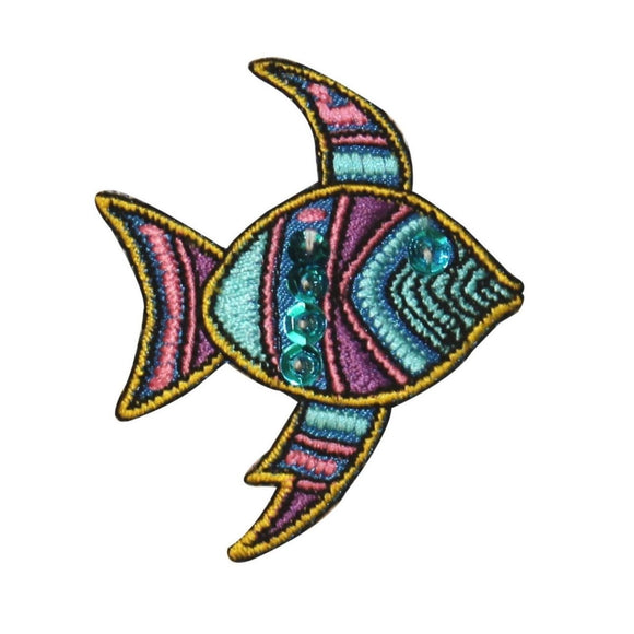 ID 0209 Tropical Fish Patch Shiny Sequin Ocean Embroidered Iron On Applique
