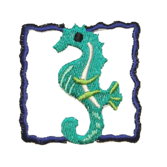 ID 0283X Seahorse With Frame Patch Ocean Life Embroidered Iron On Applique