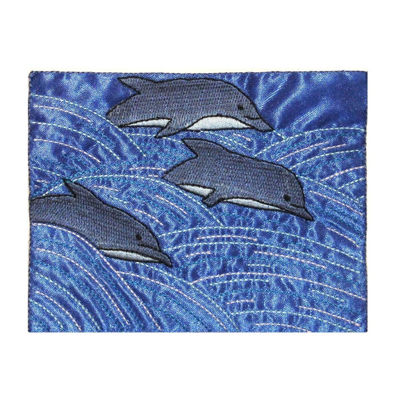 ID 0294 Pod Of Dolphins Riding Waves Patch Ocean Fish Embroidered Applique