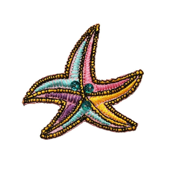 ID 0322 Multi Colored Starfish Patch Sequins Ocean Embroidered Iron On Applique