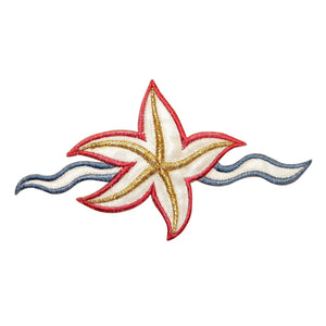 ID 0324 Starfish Waves Outline Patch Ocean Sea Life Embroidered Iron On Applique