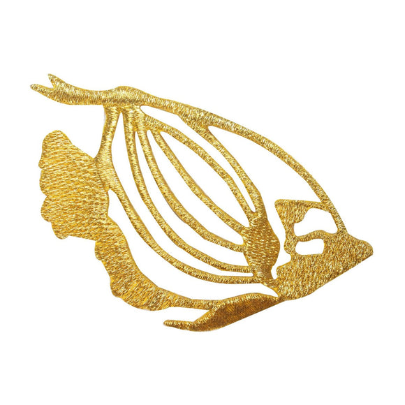 ID 0341A Gold Angel Fish Outline Patch Ocean Aquarium Animal Iron On Applique