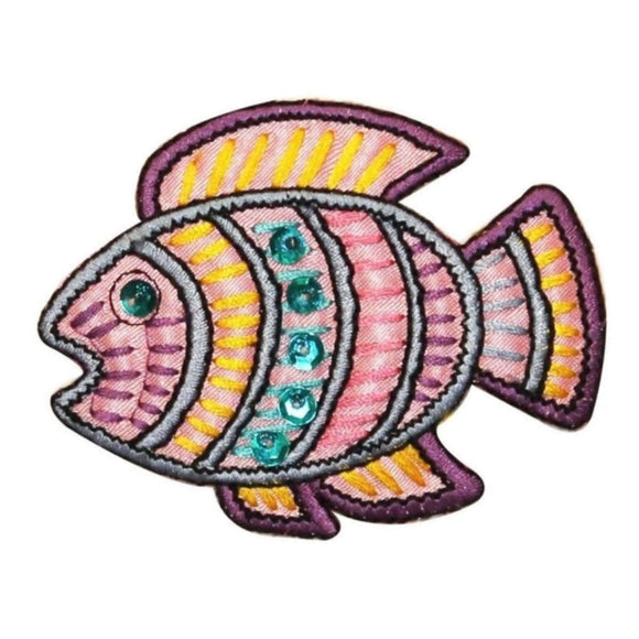 ID 0208A Tropical Ancient Fish Patch Shiny Sequins Embroidered Iron On Applique