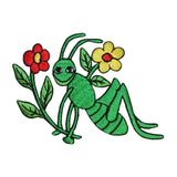ID 0402 Grasshopper and Flowers Patch Smile Insect Embroidered Iron On Applique