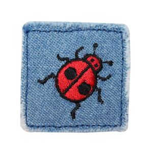 ID 0413B Ladybug Jean Patch Blue Badge Garden Bug Embroidered Iron On Applique