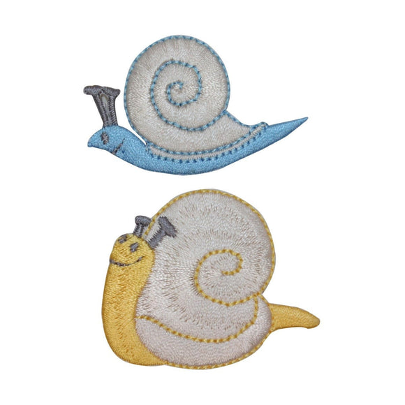 ID 0421AB Set of 2 Happy Snail Patches Insect Crawl Embroidered Iron On Applique