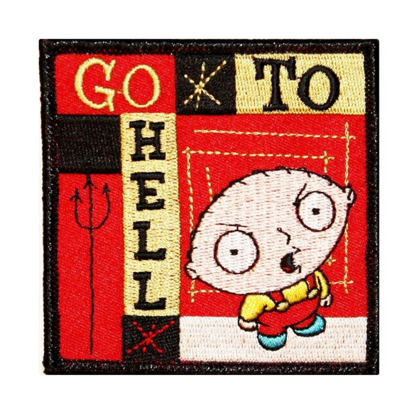 Family Guy Stewie Go To Hell Patch Fox Cartoon Embroidered Iron On Applique