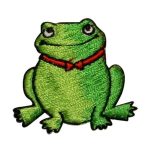 ID 0006C Green Frog With Red Bow tie Patch Cute Embroidered Iron On Applique