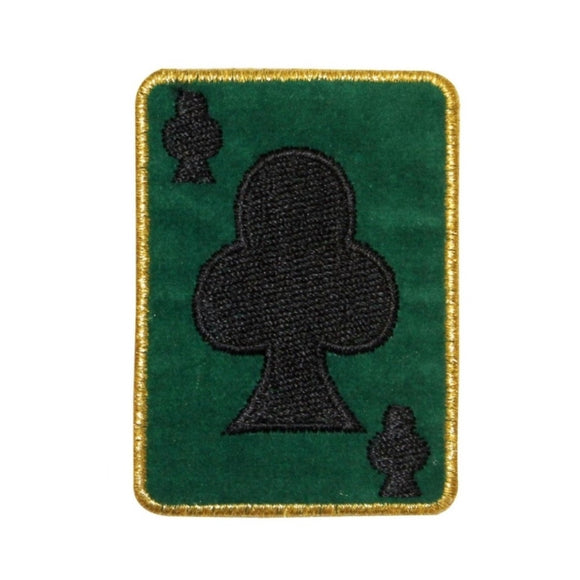 ID 0016B Green Card Clubs Patch Poker Hand Embroidered Iron On Applique