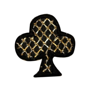 ID 0065C Black Clubs Gold Lattice Patch Card Suit Embroidered Iron On Applique